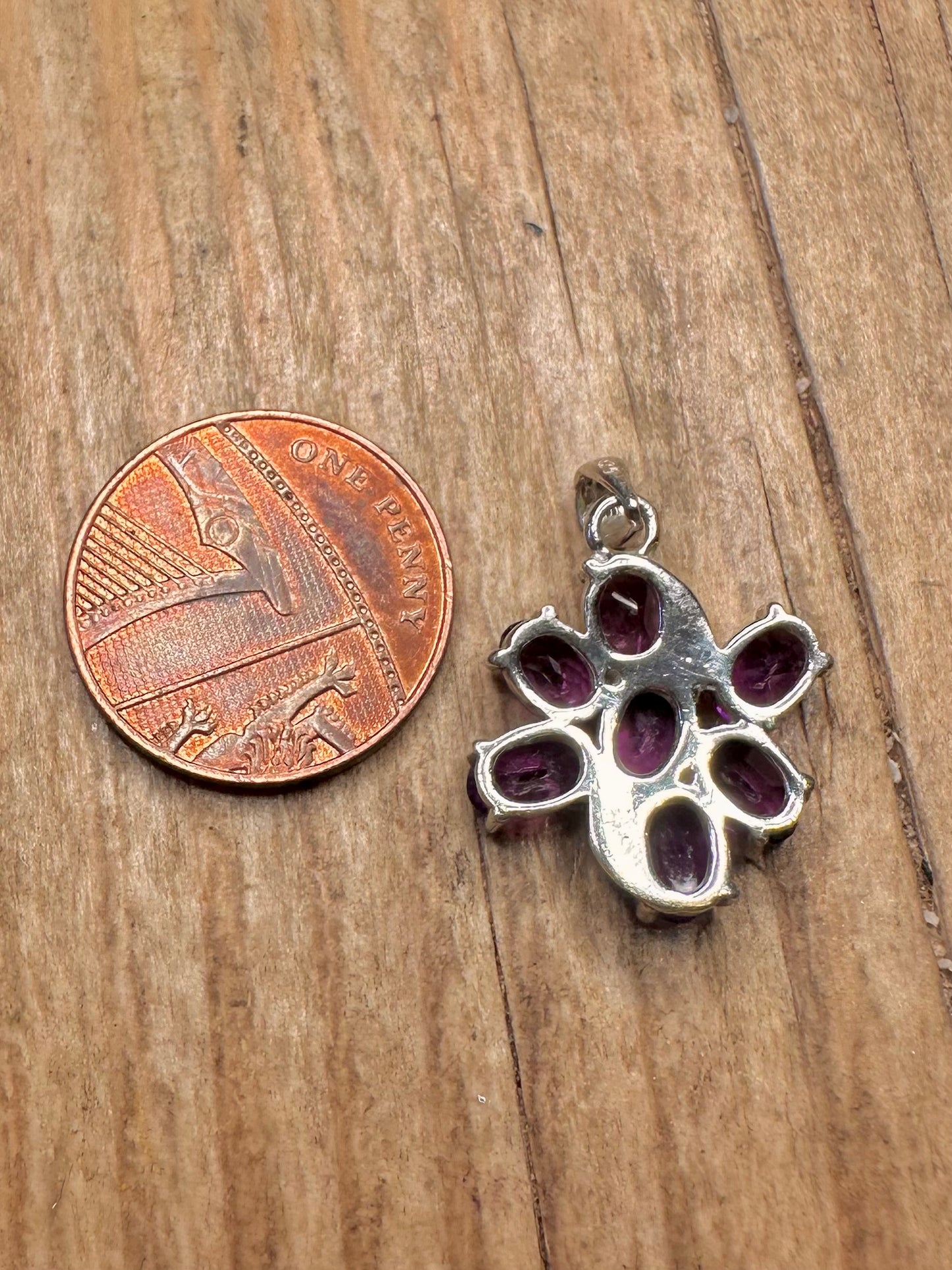 Vintage Amethyst Faceted Floral 925 Sterling Silver Pendant
