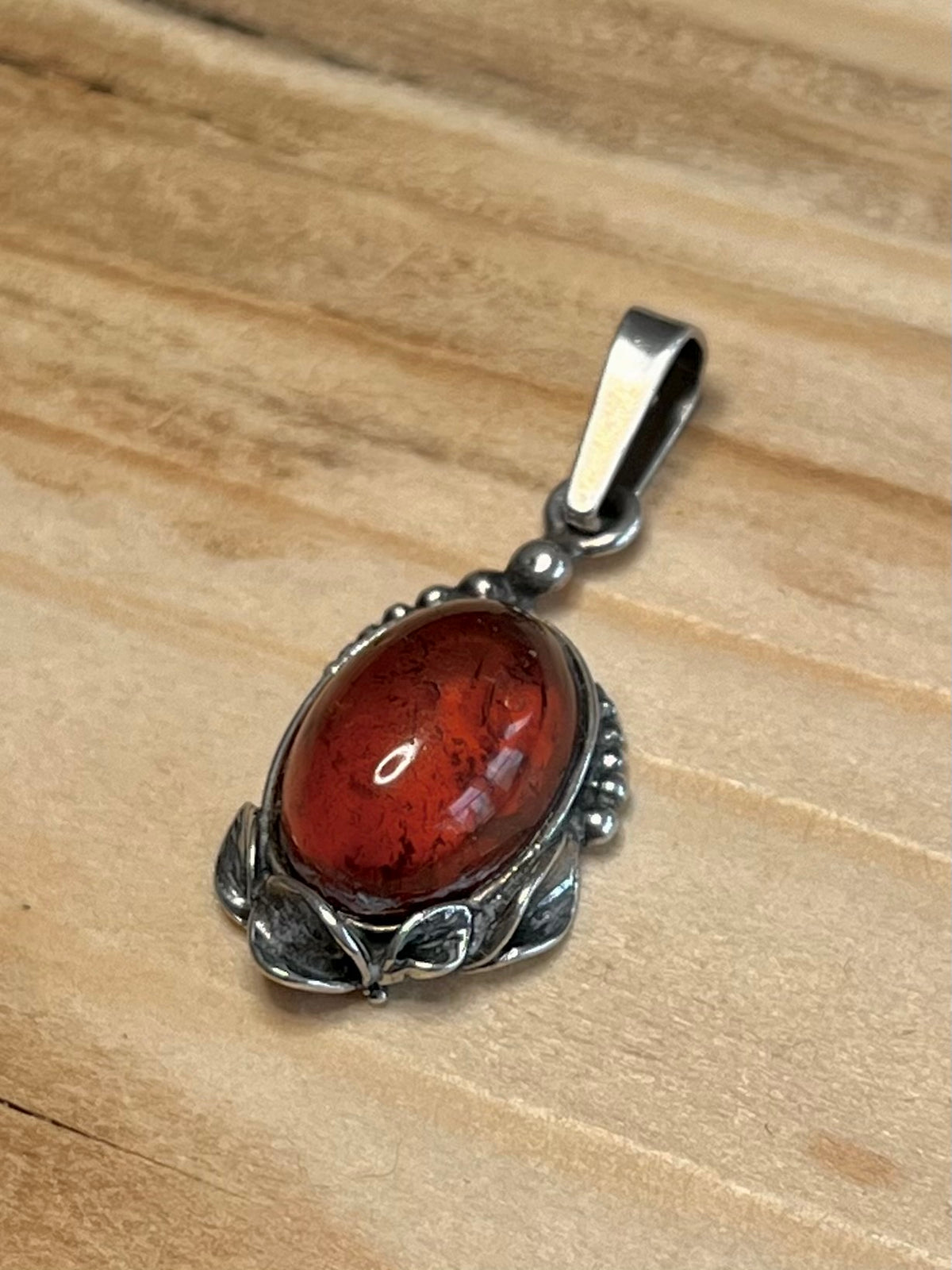 Oval Amber Ornate 925 Sterling Silver Pendant