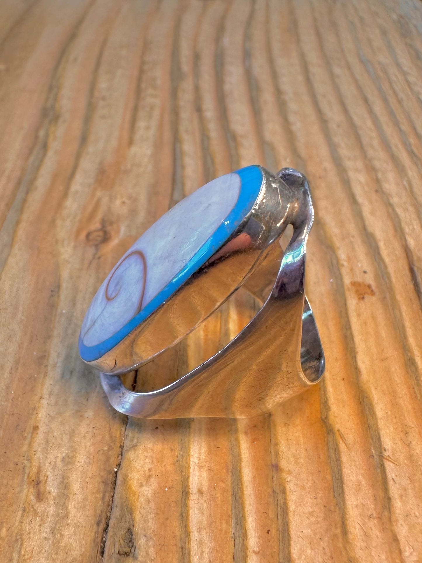Eye of Shiva Blue Border 925 Sterling Silver Size N Ring