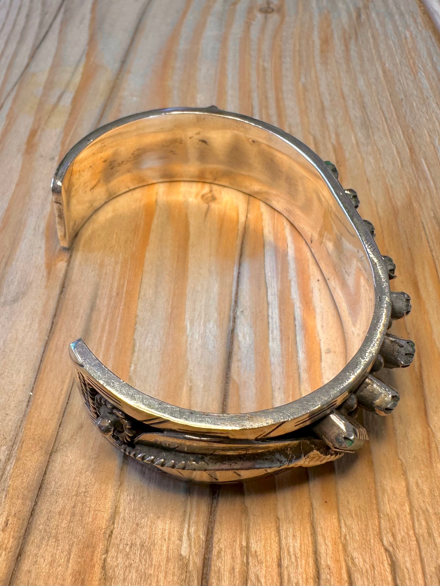 Vintage Native American Turquoise Leaf Design 925 Silver Cuff Bangle