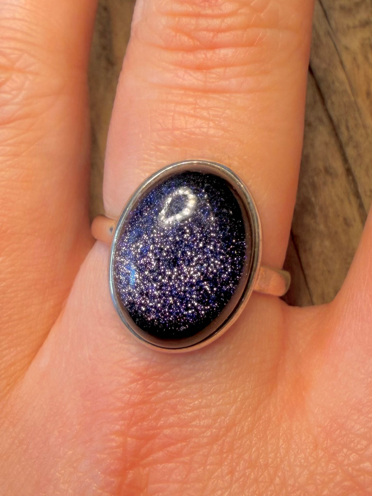 Blue Sandstone Oval 925 Sterling Silver Size V Ring
