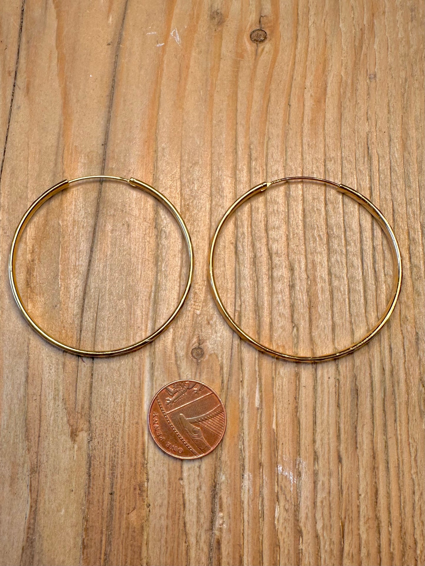 Vintage Gold Textured Large Hoops 925 Sterling Silver Earrings