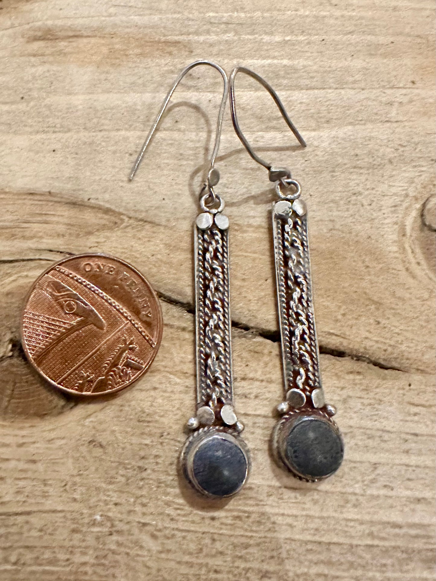 Vintage Lapis Tribal Dangle 925 Silver Earrings