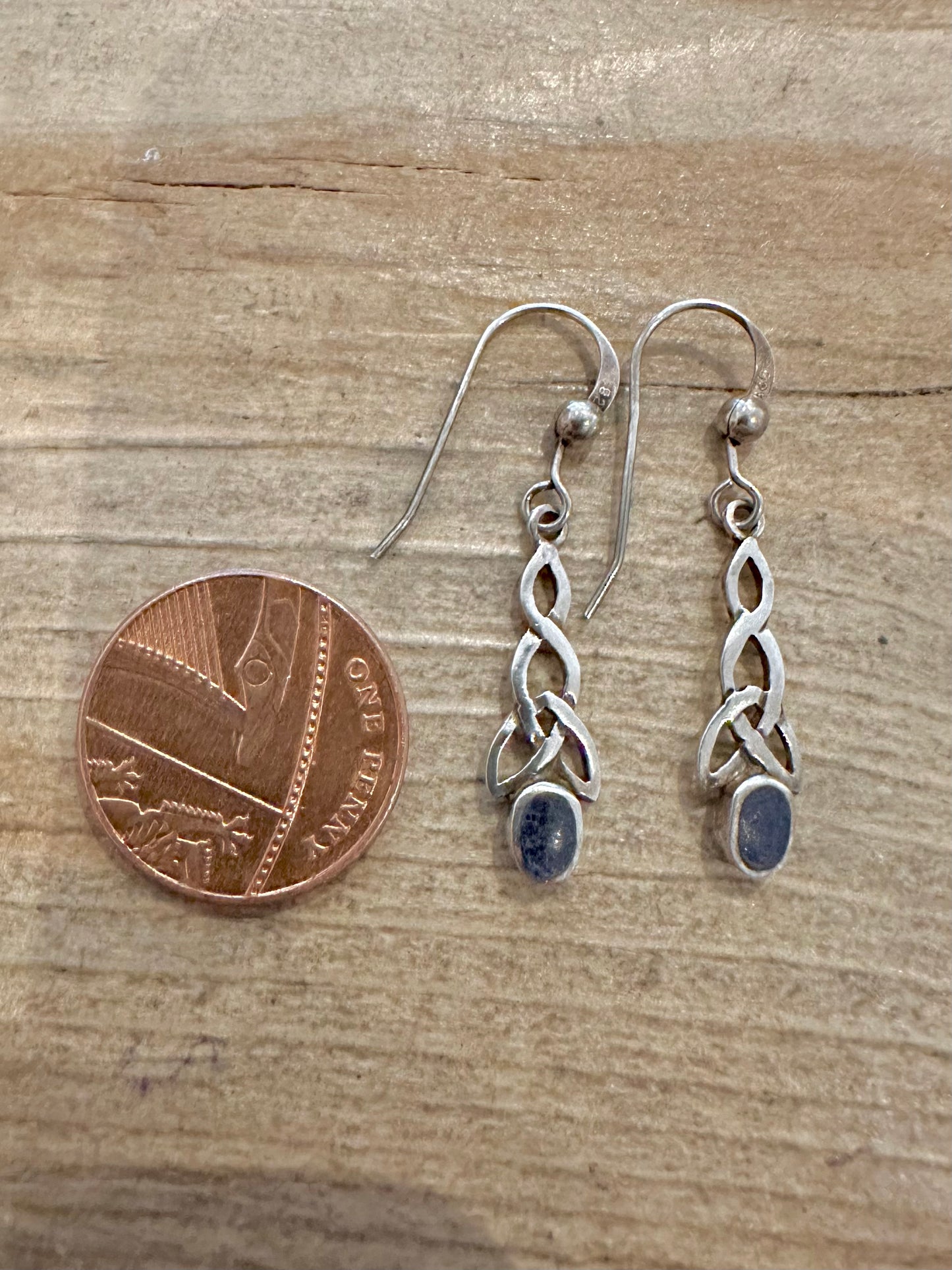 Vintage Celtic Blue Dangle 925 Silver Earrings