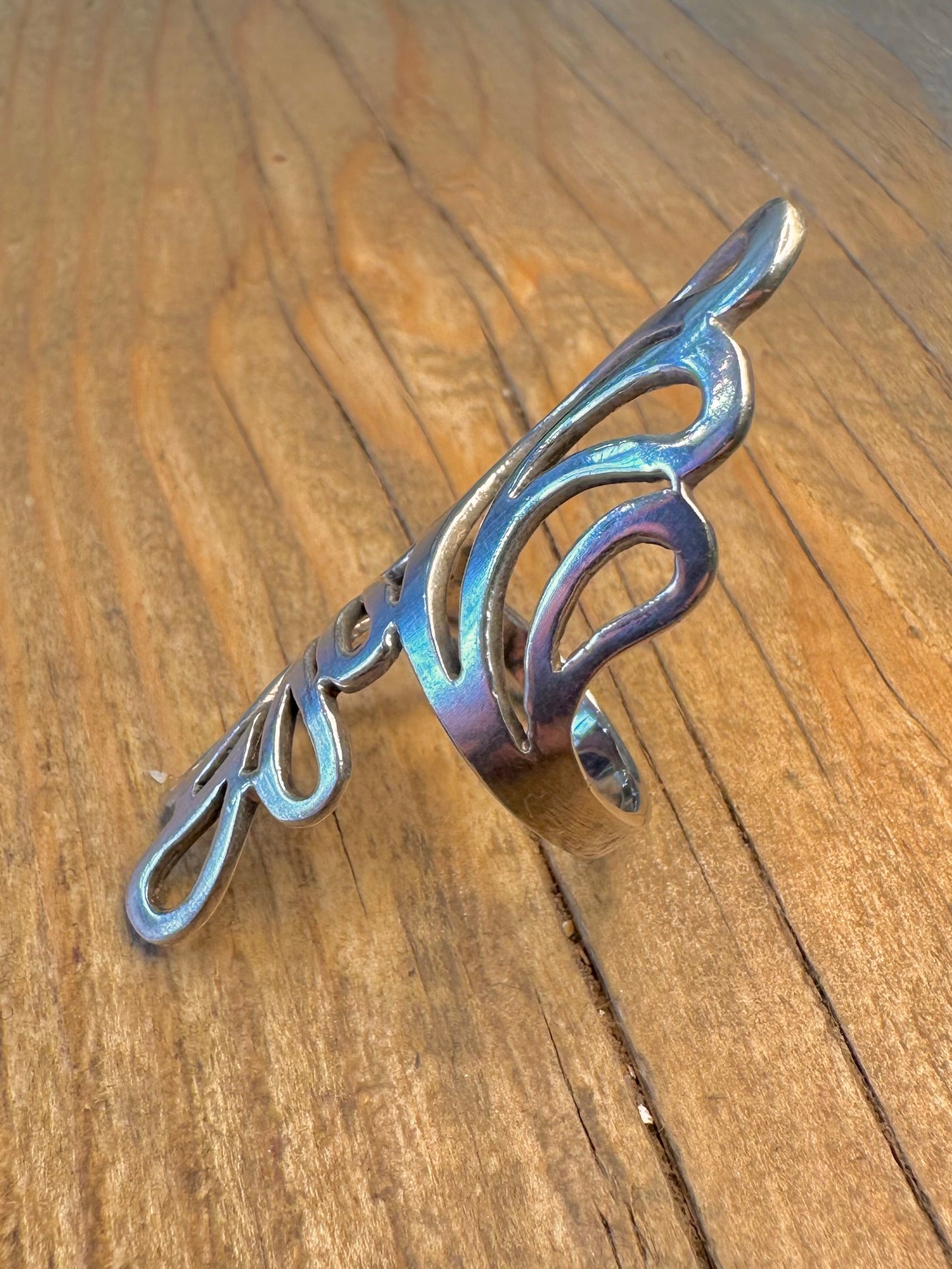 Long Open Cut 925 Sterling Silver Size Q Ring