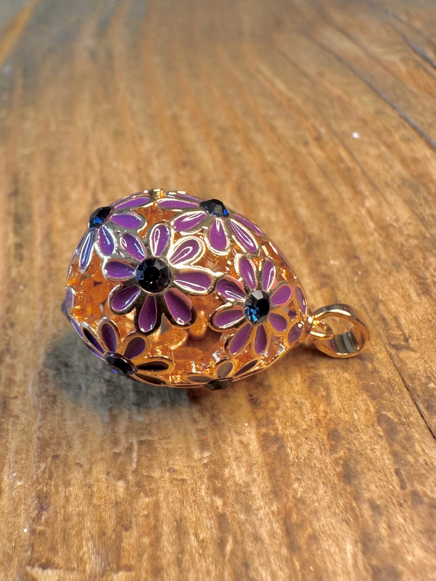 Lavender Flower Egg Gold on Silver Pendant