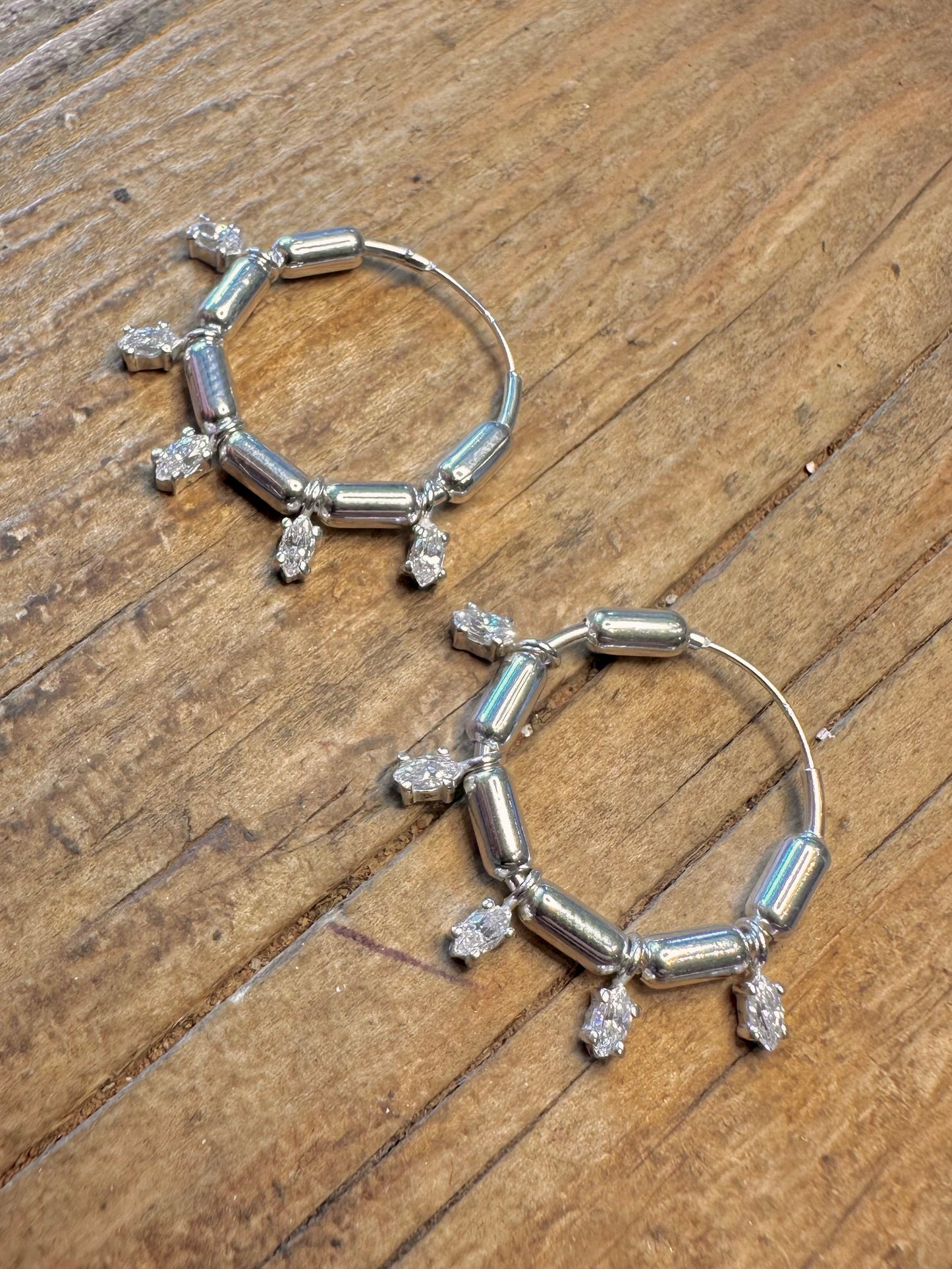 CZ Stone Tubes Hoops 925 Sterling Silver Earrings