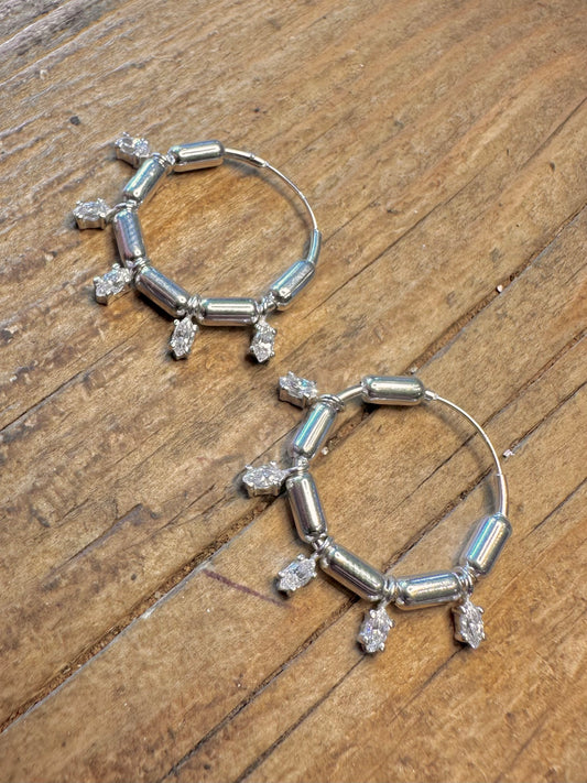 CZ Stone Tubes Hoops 925 Sterling Silver Earrings