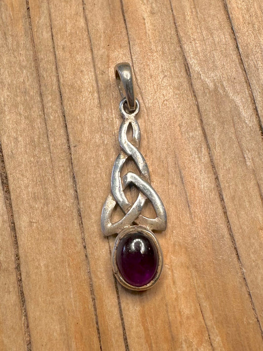 Vintage Amethyst Celtic 925 Sterling Silver Pendant
