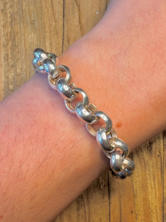 Chunky Belcher Chain Bolt Clasp 925 Sterling Silver 8.2 inch Bracelet
