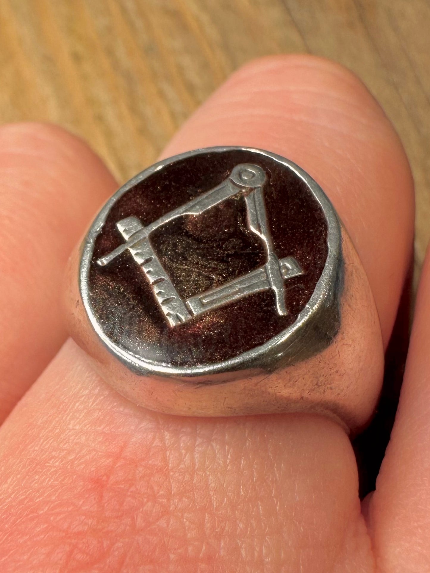 Vintage 1960’s Masonic Vitreous Enamel Signet Maker Dana 925 Sterling Silver Size V Ring