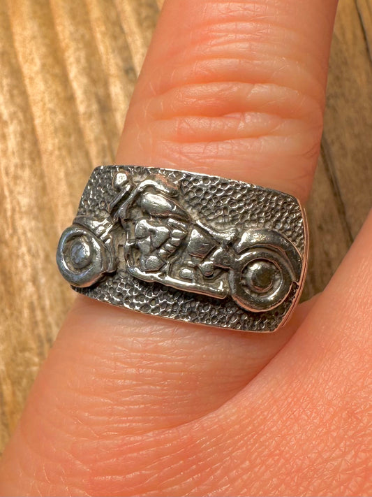 Vintage Motorcycle Bike Signet 925 Sterling Silver Size N Ring