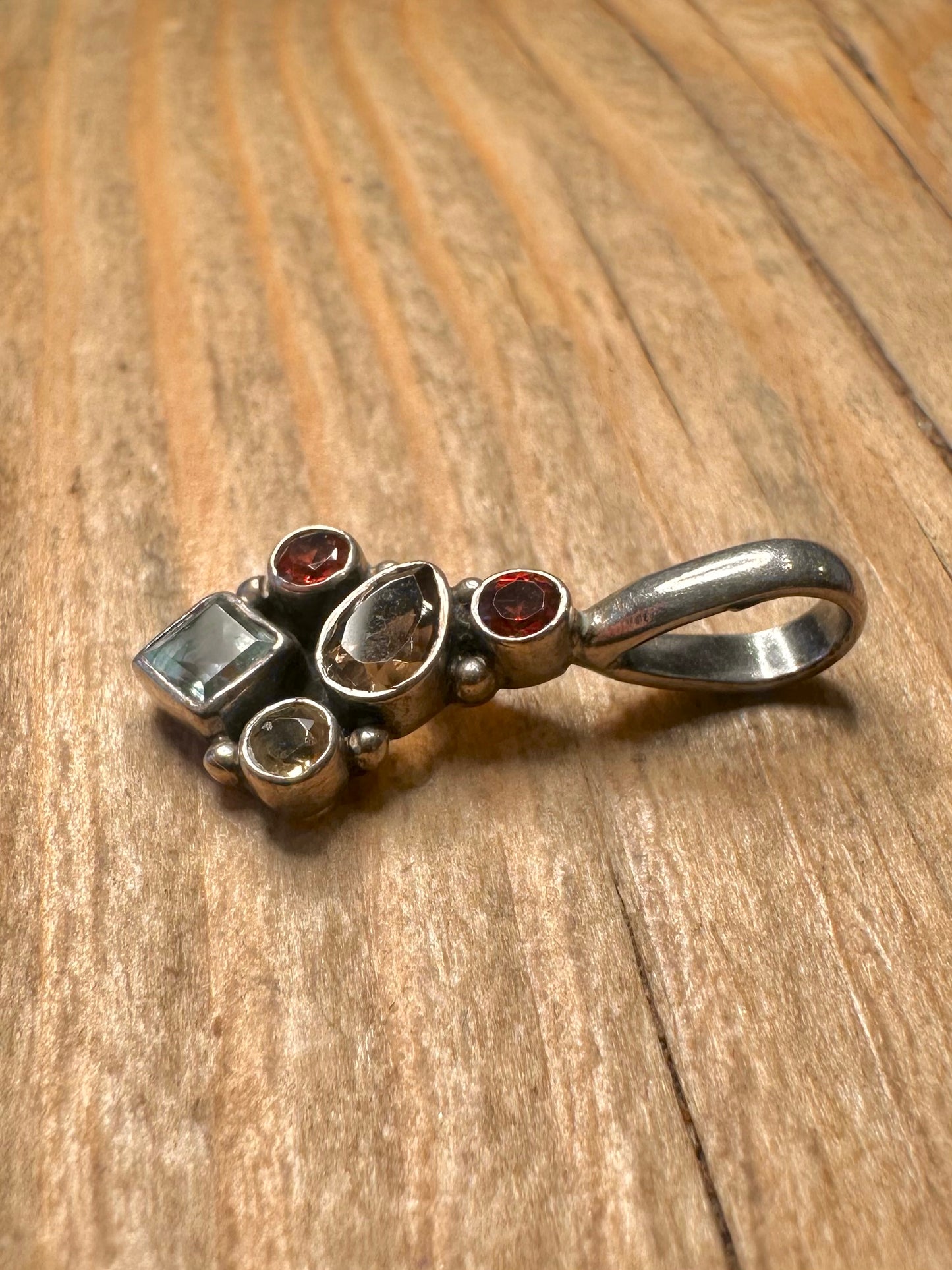 Vintage Multi Gemstone 925 Sterling Silver Pendant