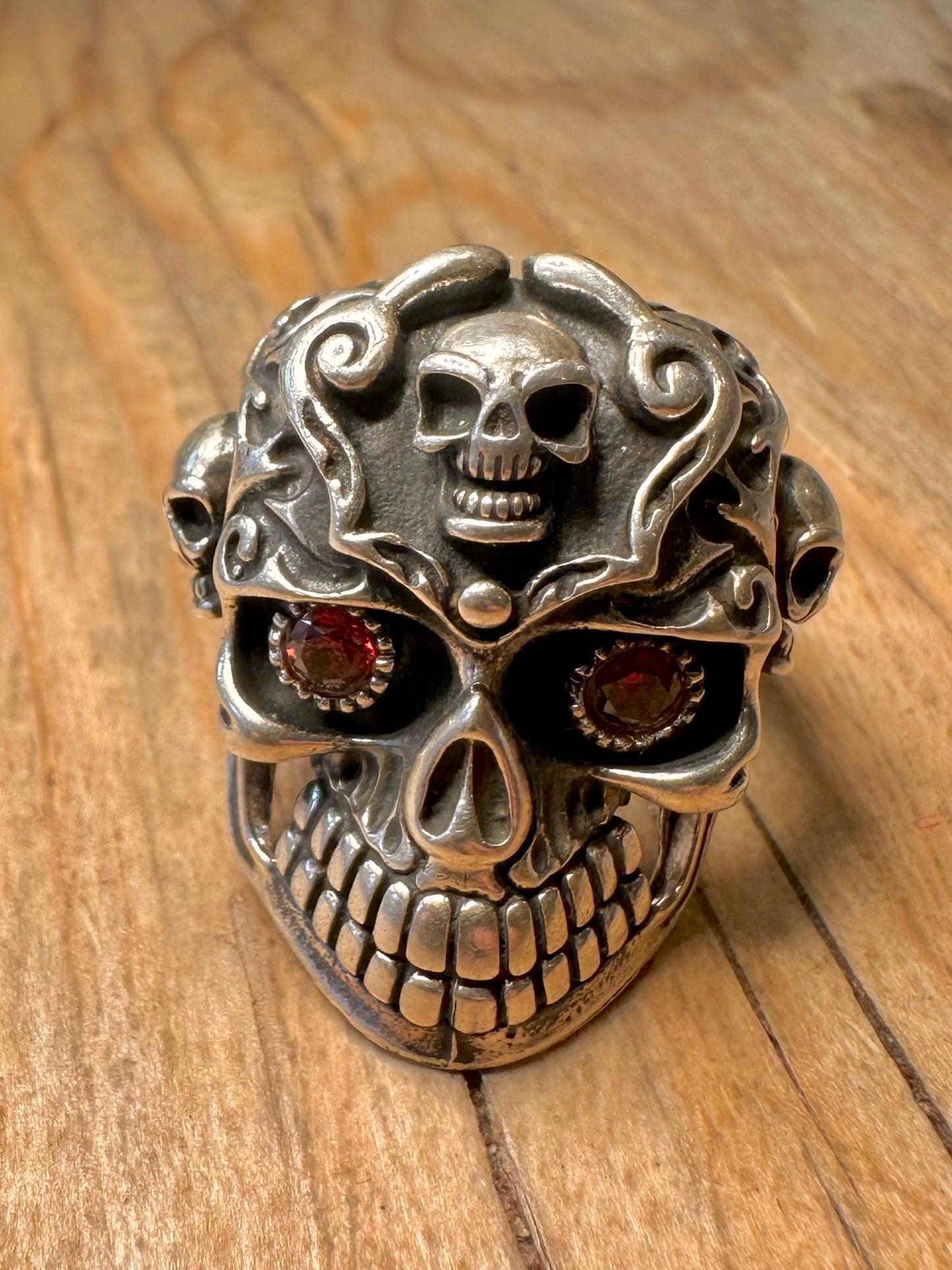 Vintage Skull Red Eyes Decorative 925 Sterling Silver Size U Ring