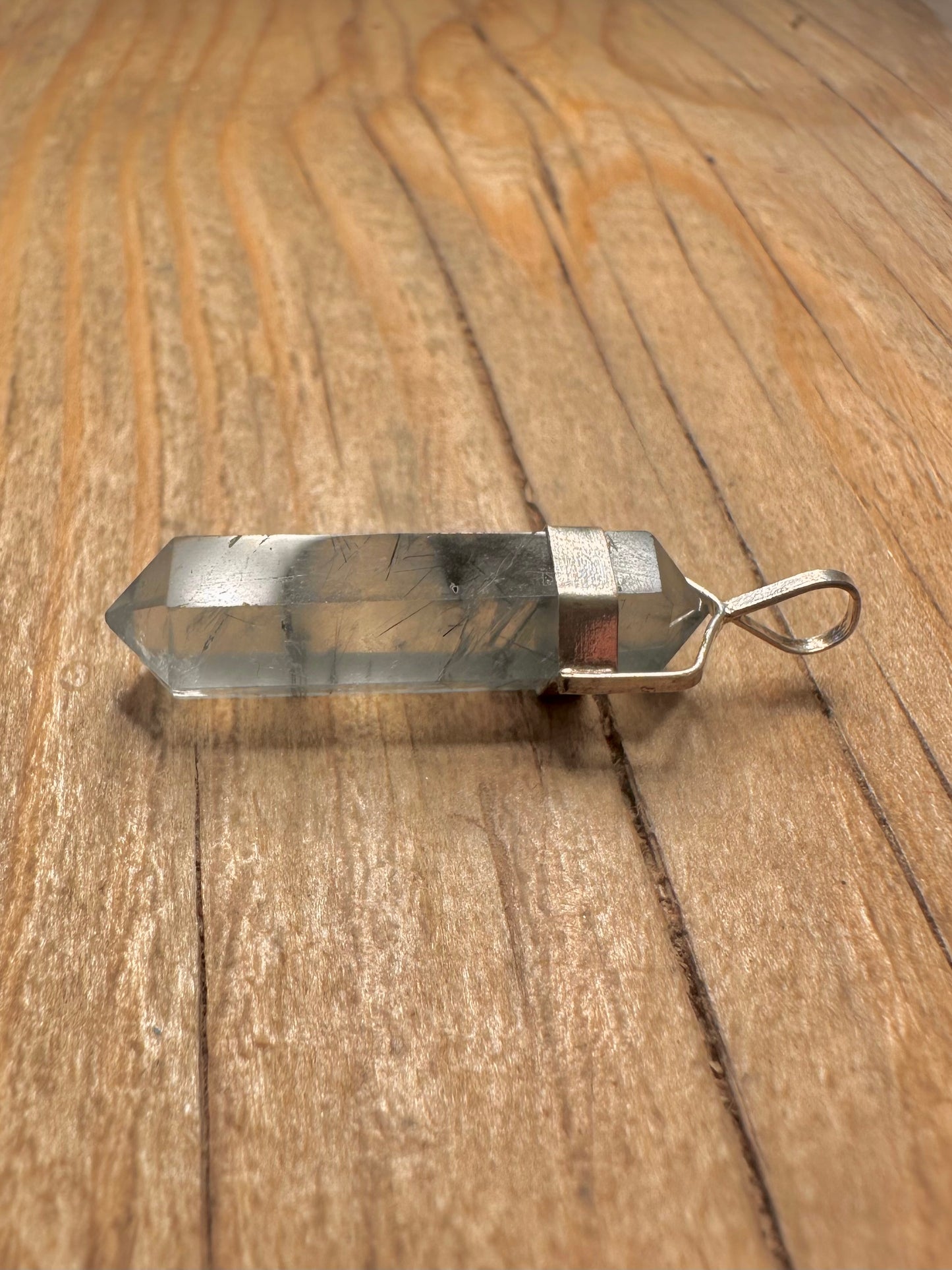 Vintage Rutilated Quarts Pillar 925 Sterling Silver Pendant