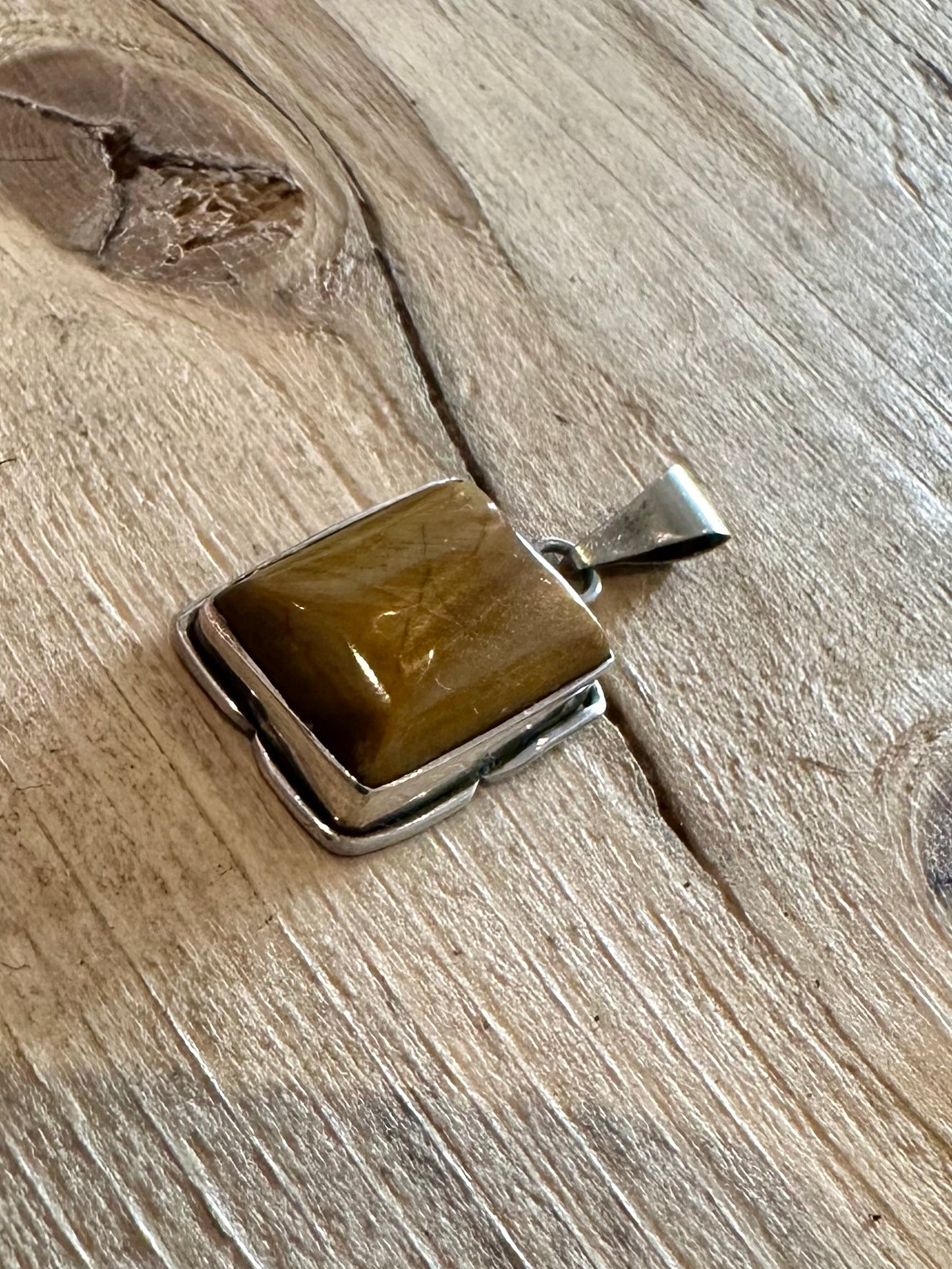 Vintage Tigers Eye Rectangle 925 Silver Pendant