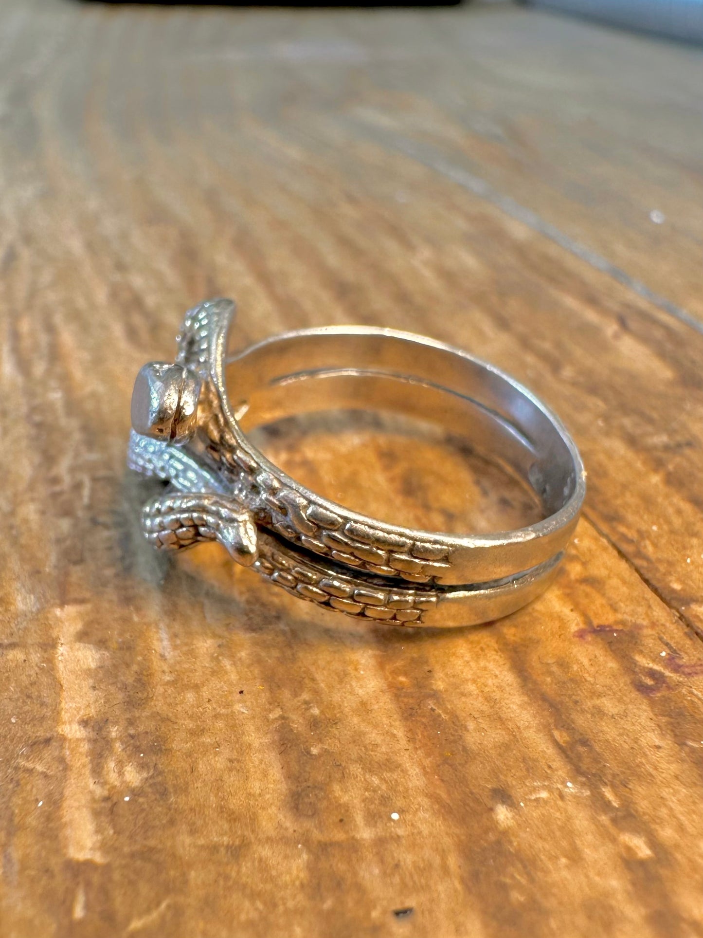 Coiled Snakes Textured 925 Sterling Silver Size N Ring