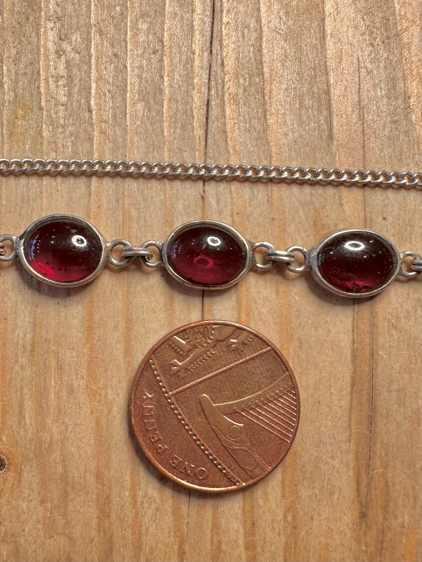 Vintage Garnet Curb Chain 925 Sterling Silver 18 inch Necklace