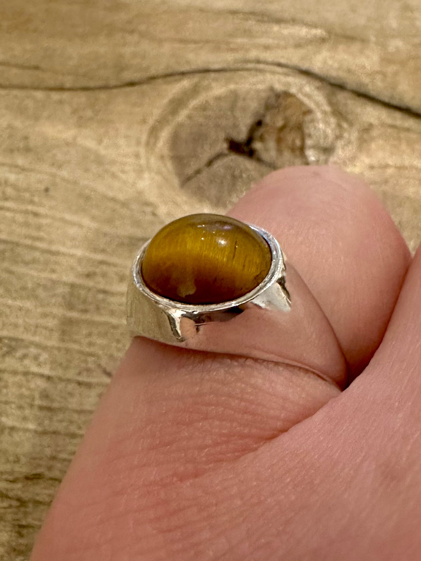 Vintage Tigers Eye 925 Silver Size M Ring