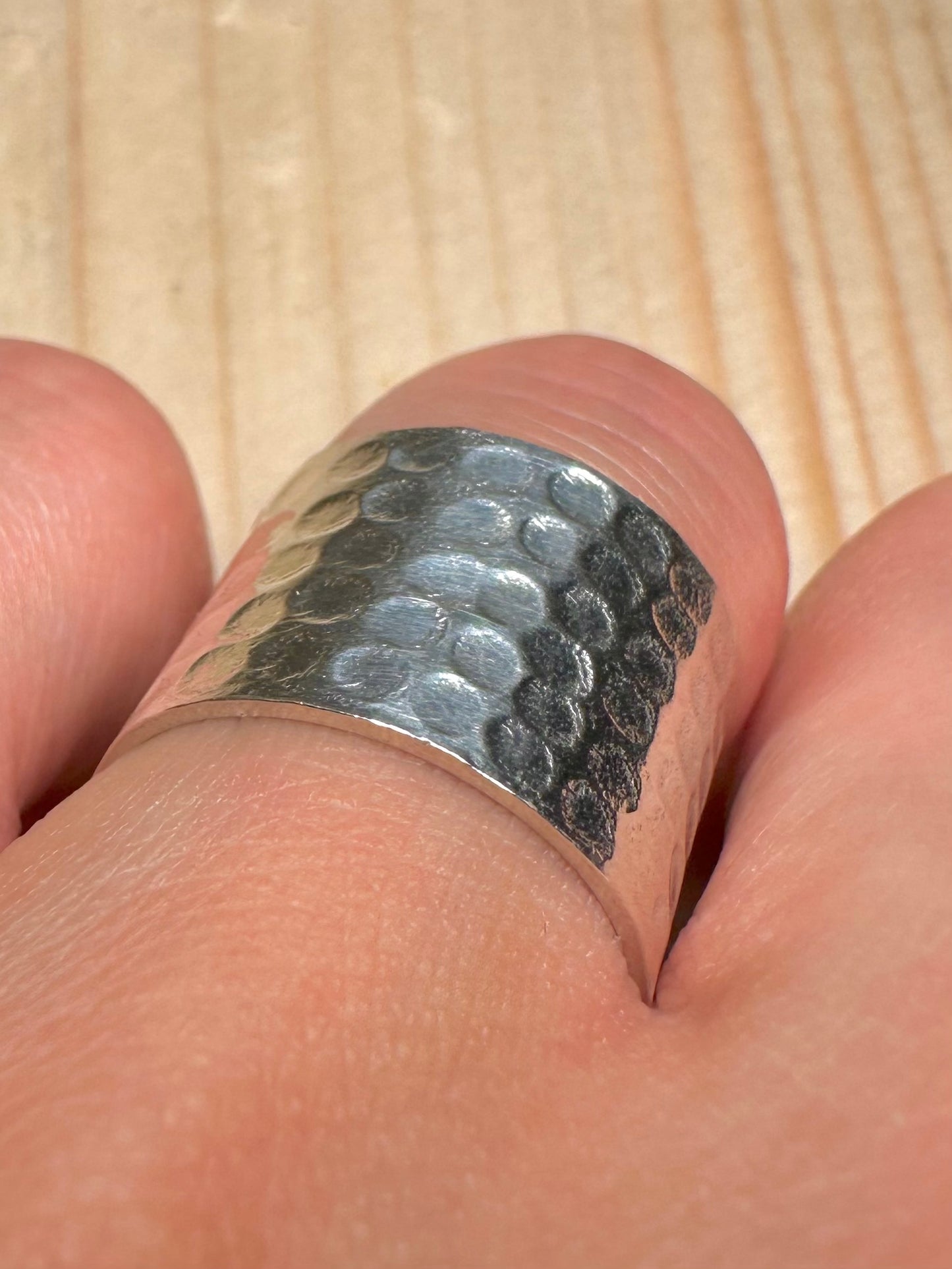 Hammered Wide Band 925 Sterling Silver Size M Ring