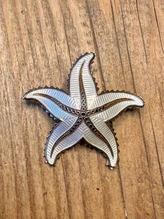 Stunning Ivan Holth Norwegian Starfish White Guilloche Enamel 925 Sterling Silver Brooch