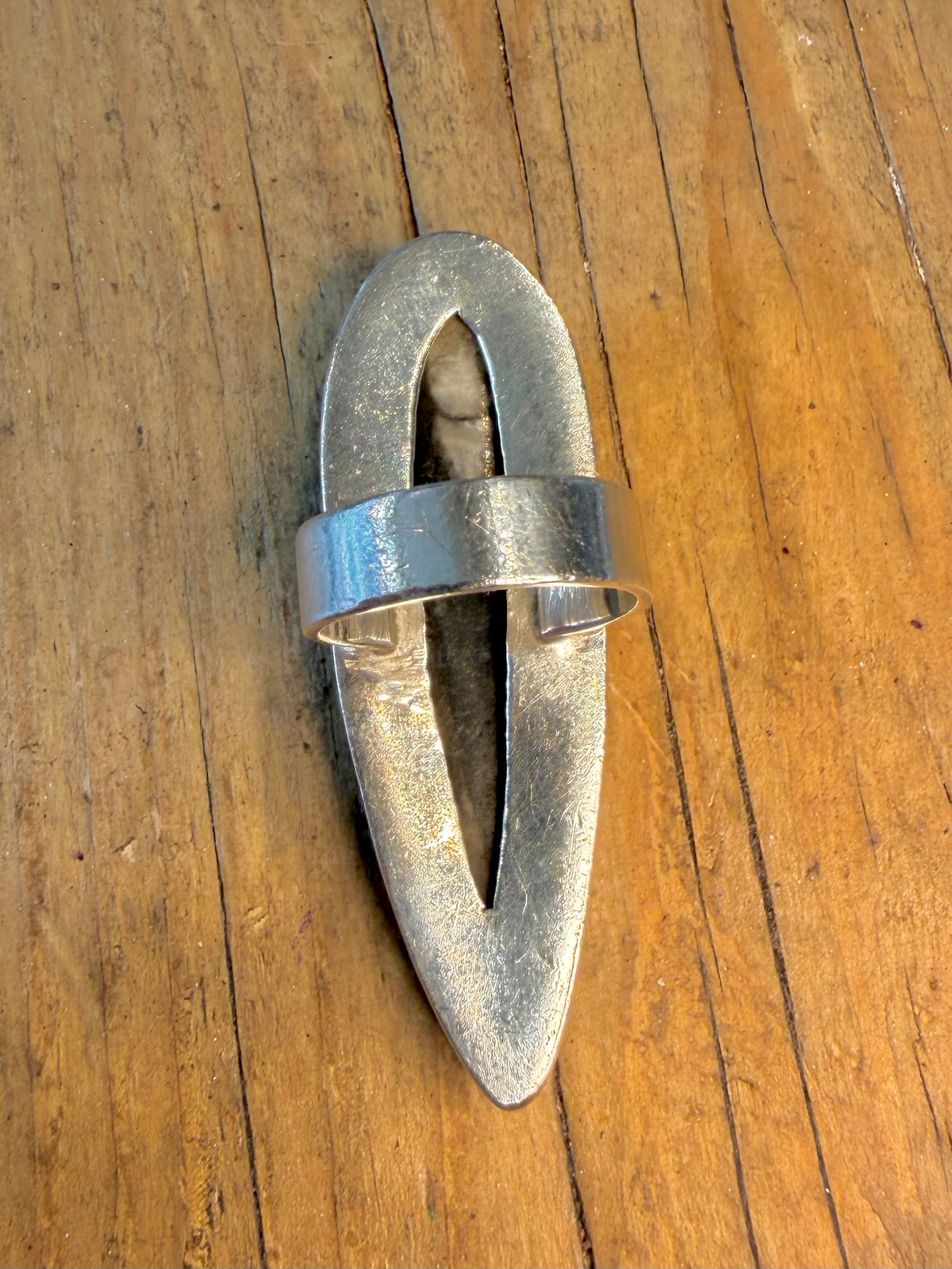 Large Orthoceras Fossil Black and White 925 Sterling Silver Size P Ring
