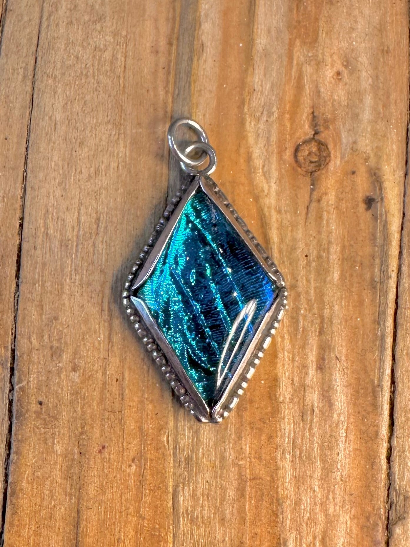 Art Deco Blue Butterfly Wing Maker LH 925 Sterling Silver Pendant