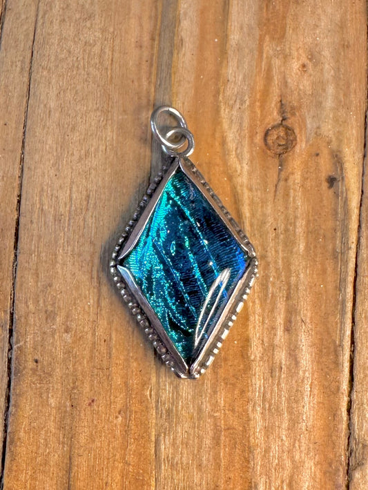 Art Deco Blue Butterfly Wing Maker LH 925 Sterling Silver Pendant
