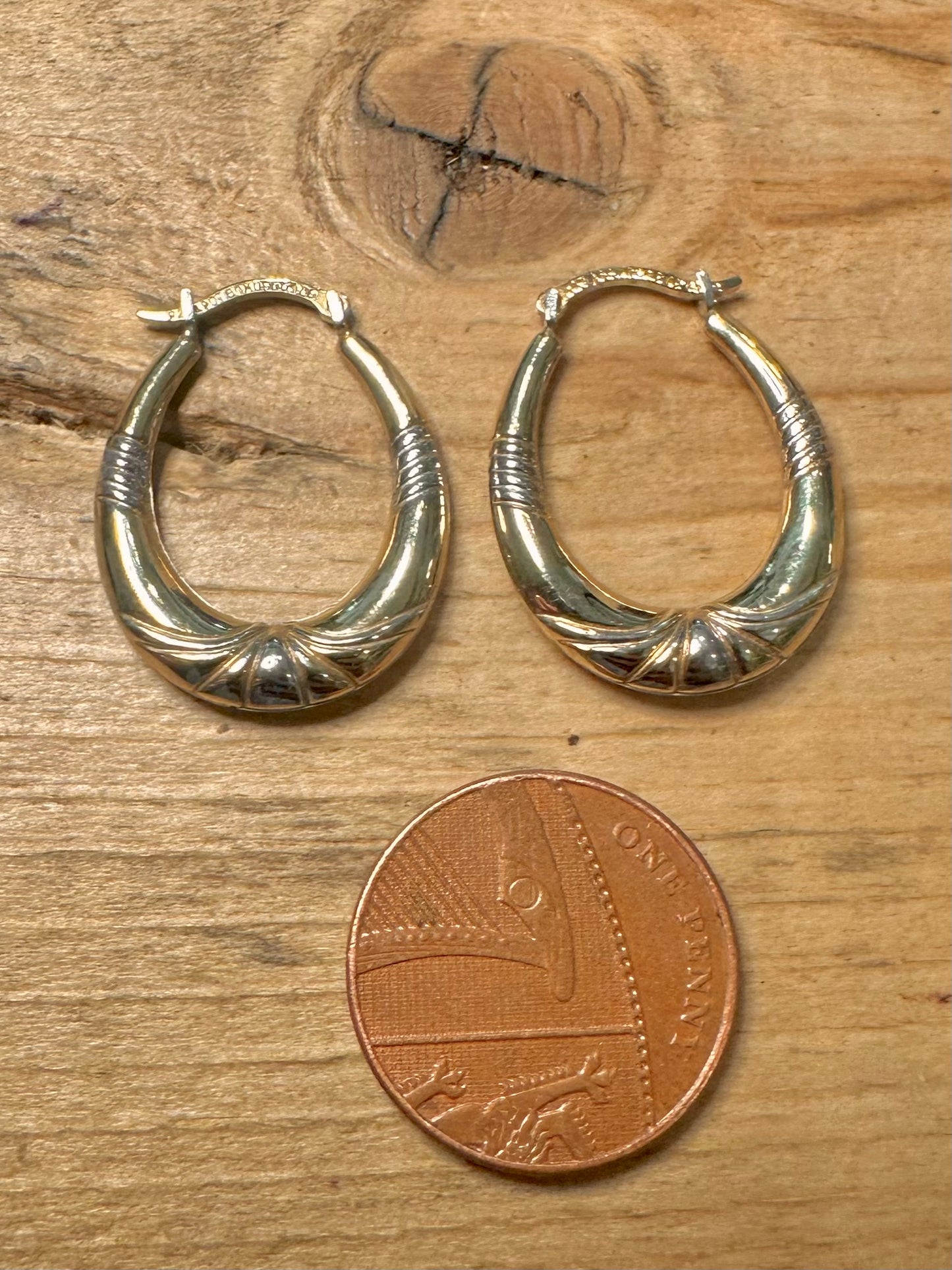 Vintage 9ct Bonded 925 Silver Hoop Earrings