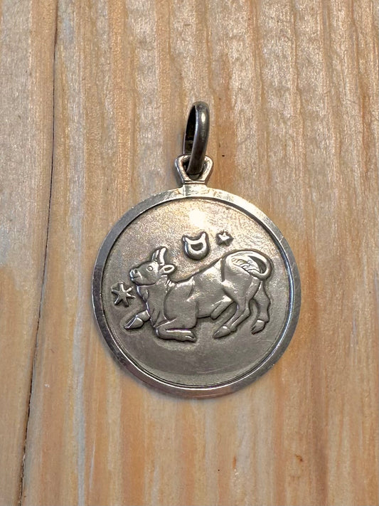 Vintage Taurus Zodiac Sign 835 Silver Pendant