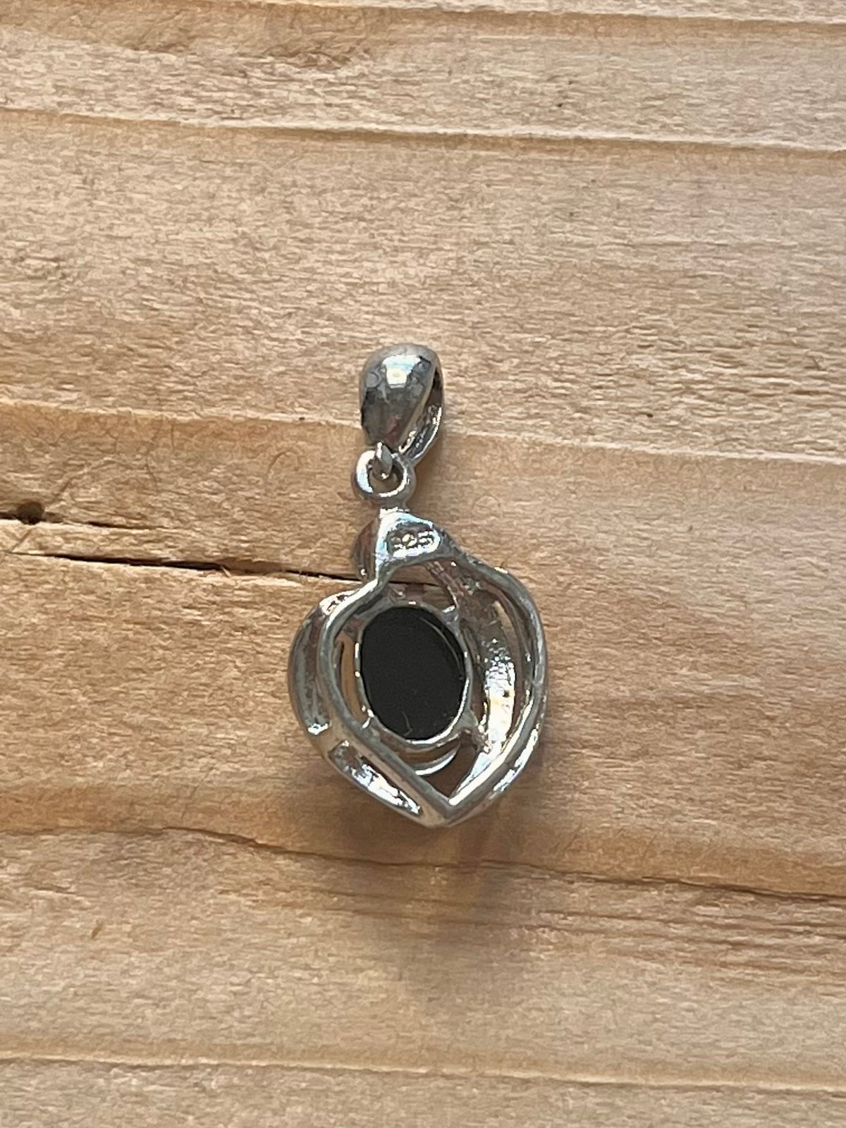 Abstract Heart Black Opal 925 Sterling Silver Pendant
