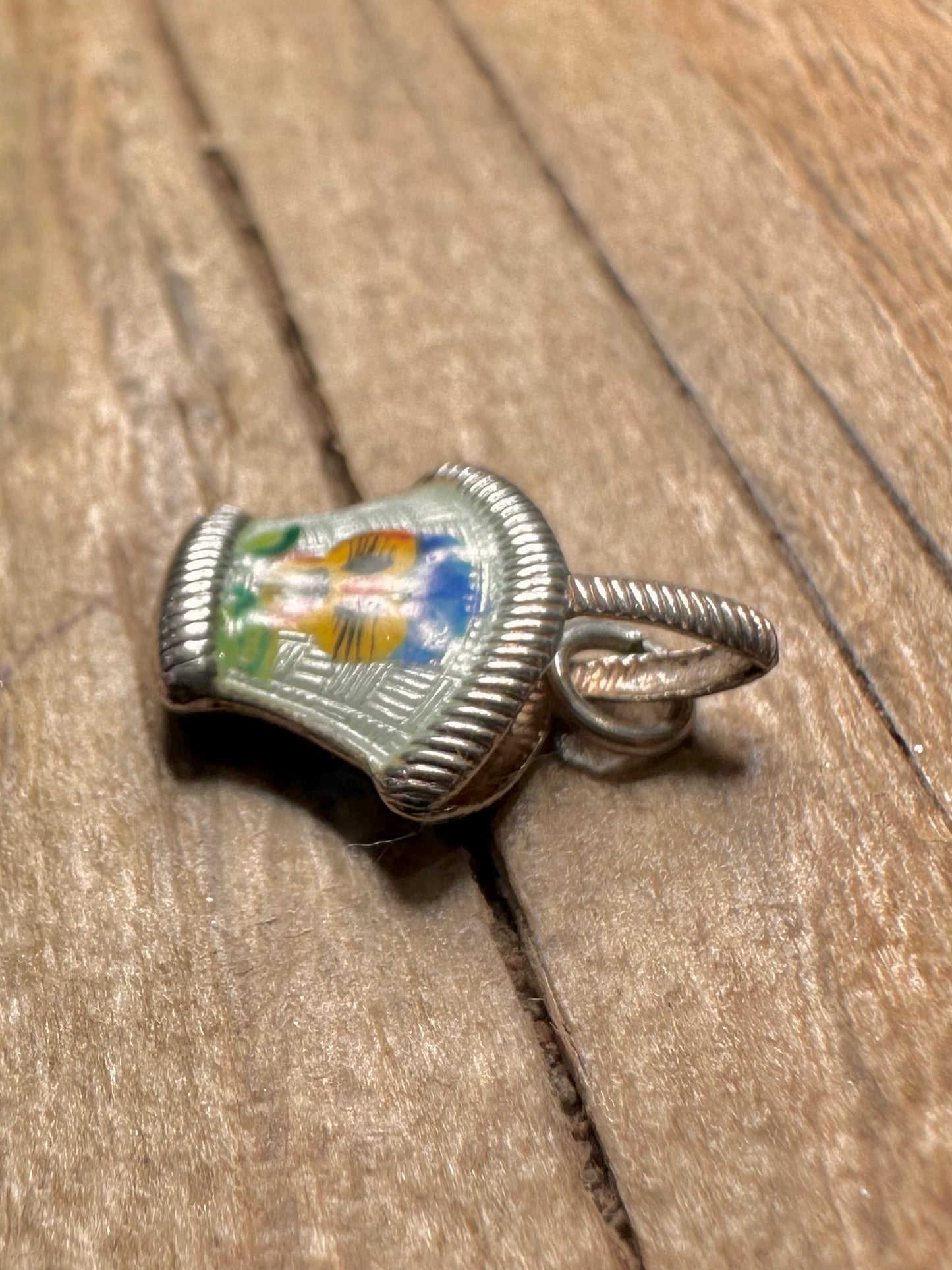 Vintage 1960’s Enamel Flower 925 Sterling Silver Charm Pendant