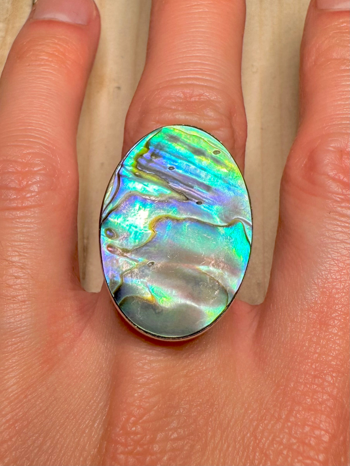 Large Oval Abalone 925 Sterling Silver Size O Ring