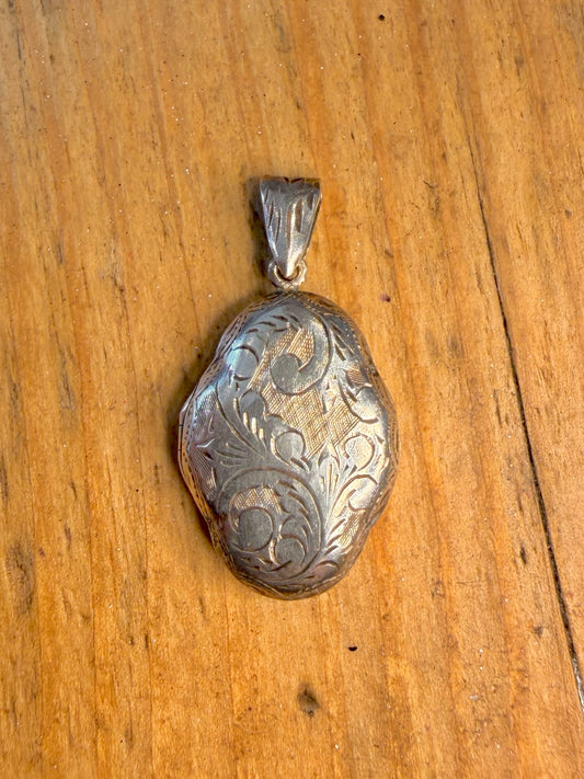 Unique Shaped Floral Engraved Locket 925 Sterling Silver Pendant