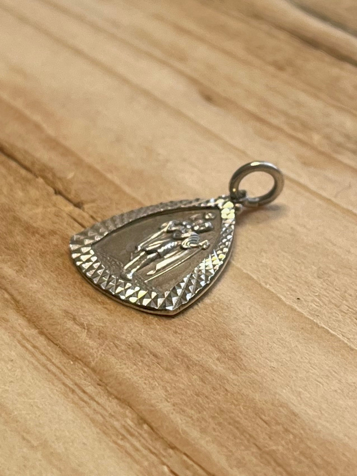 Triangular St Christopher Textured 925 Sterling Silver Pendant