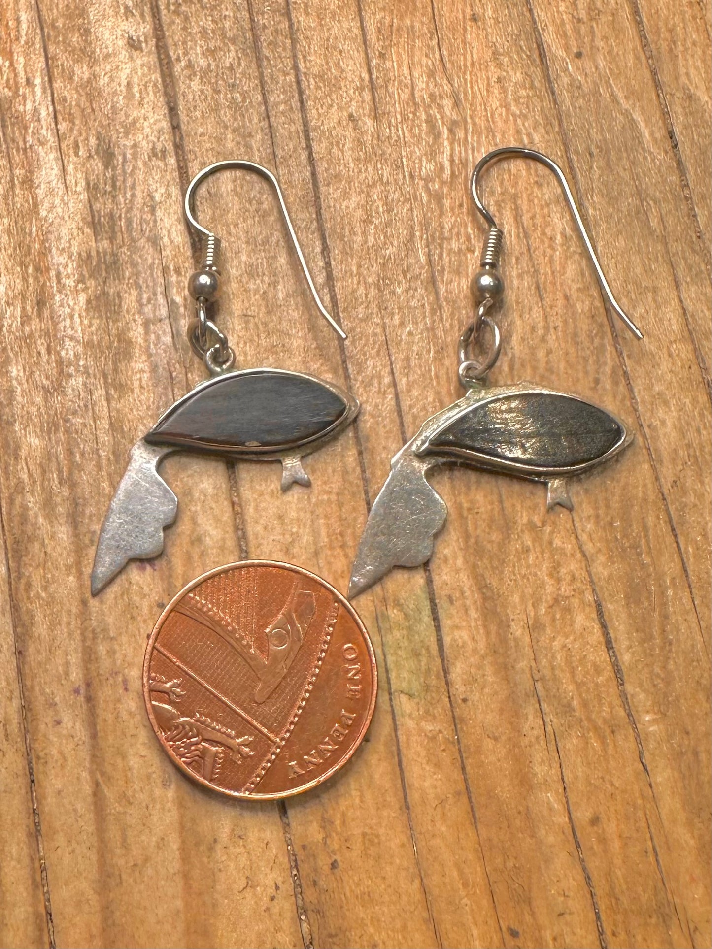 Vintage Fish Brown Agate 925 Sterling Silver Earrings