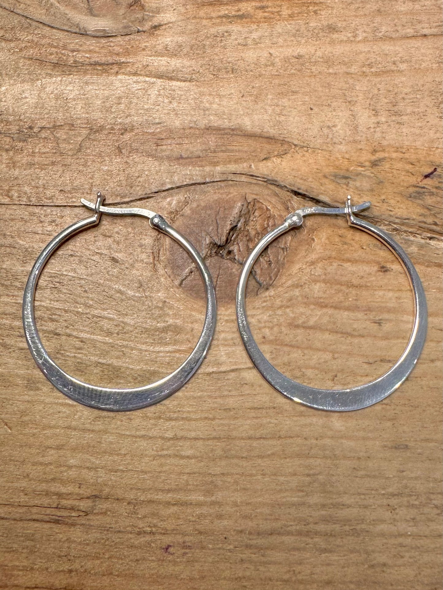 Vintage Flat Hoop 925 Silver Earrings