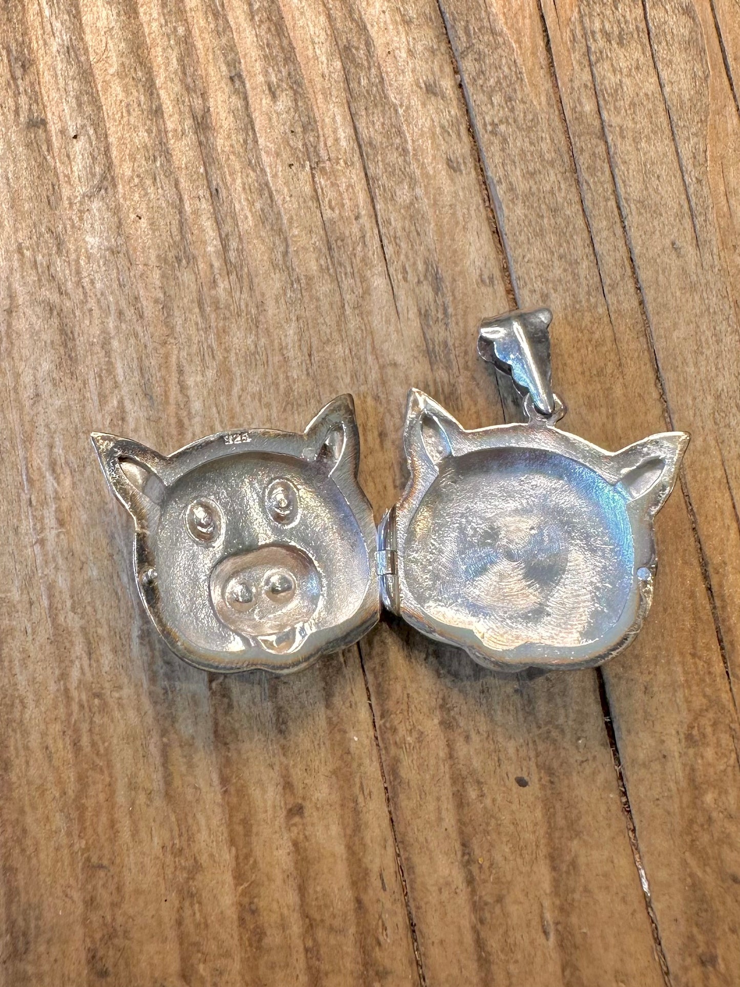 Schweinekopf Medaillon 925 Sterling Silber Anhänger