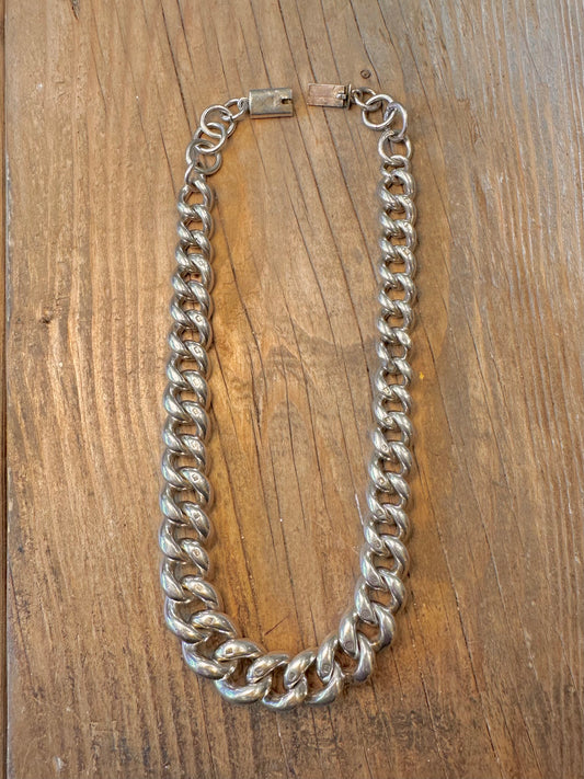 Chunky Graduated Curb Chain 925 Sterling Silver Every Link 17 inch Necklace