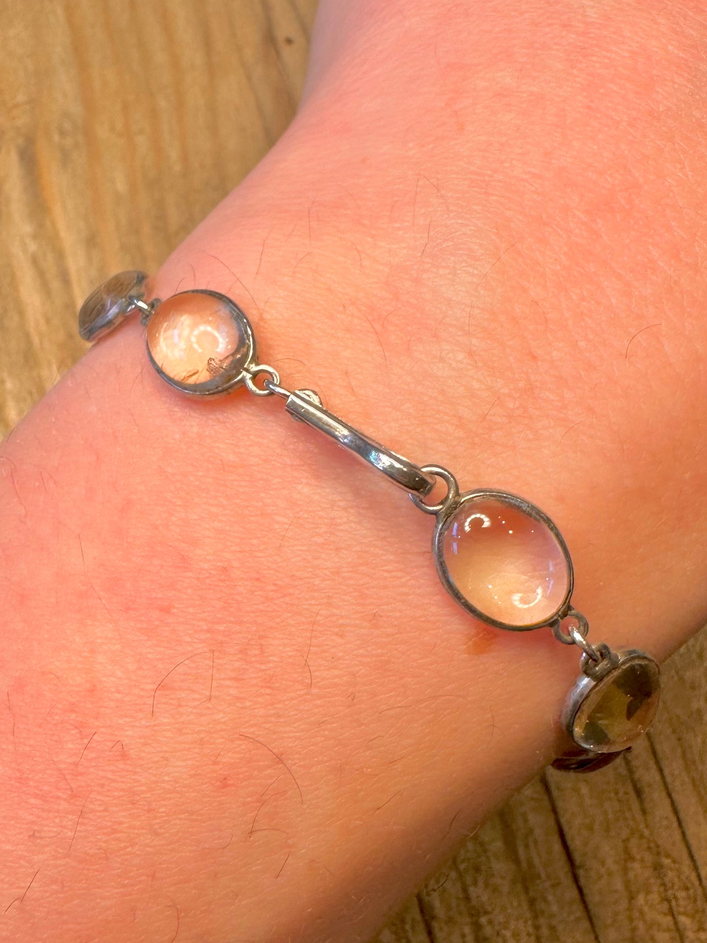 Vintage Quarts Oval Link 925 Sterling Silver 8 inch Bracelet