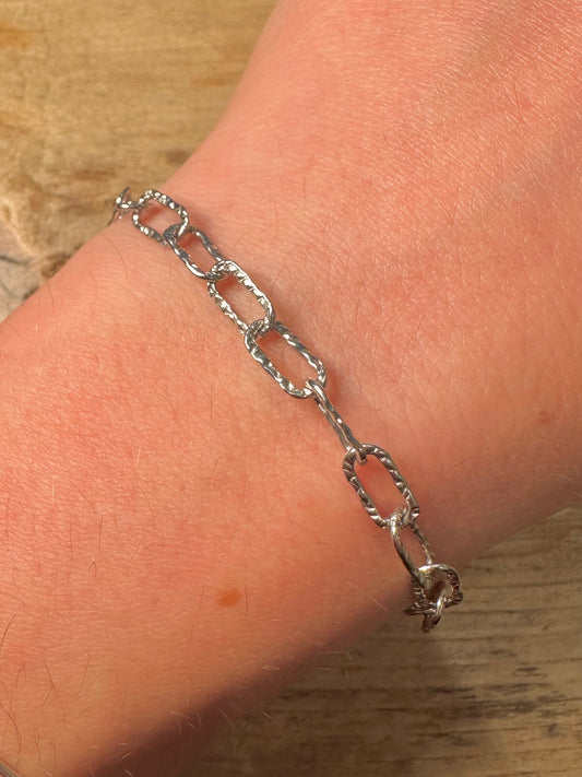 Brutalist Oval Link Italy 925 Silver 7.6 inch Bracelet