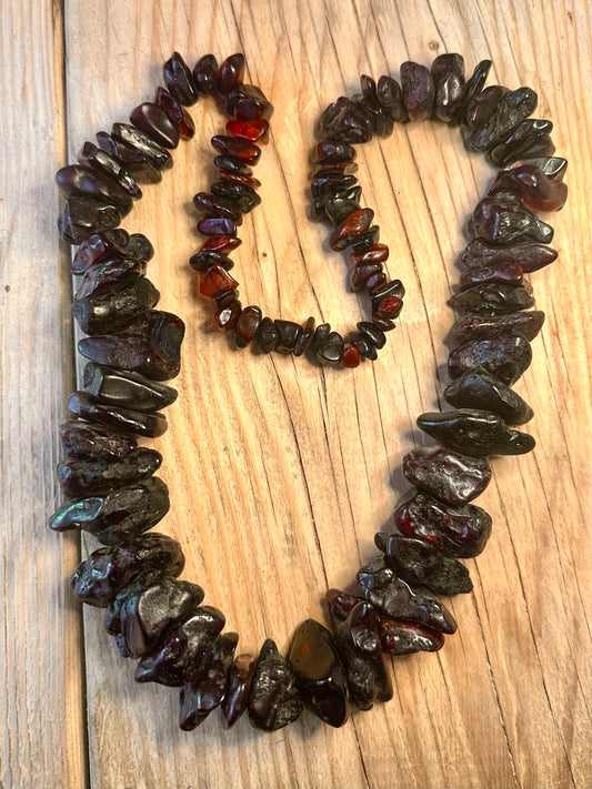 Vintage Chunky Dark Natural Amber String Thread 24 inch Necklace