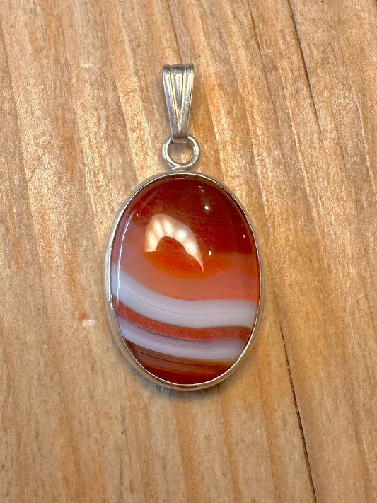 Vintage Banded Agate 925 Sterling Silver Pendant