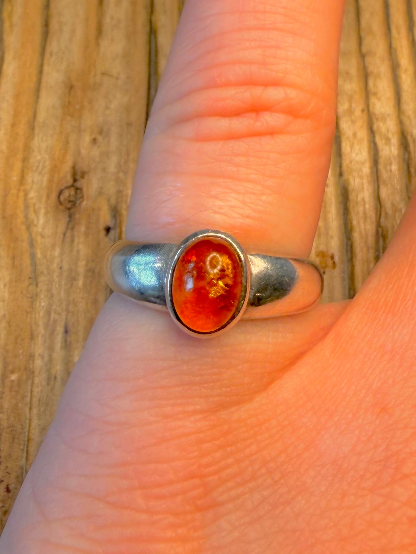 Amber Oval 925 Sterling Silver Size N1/2 Ring