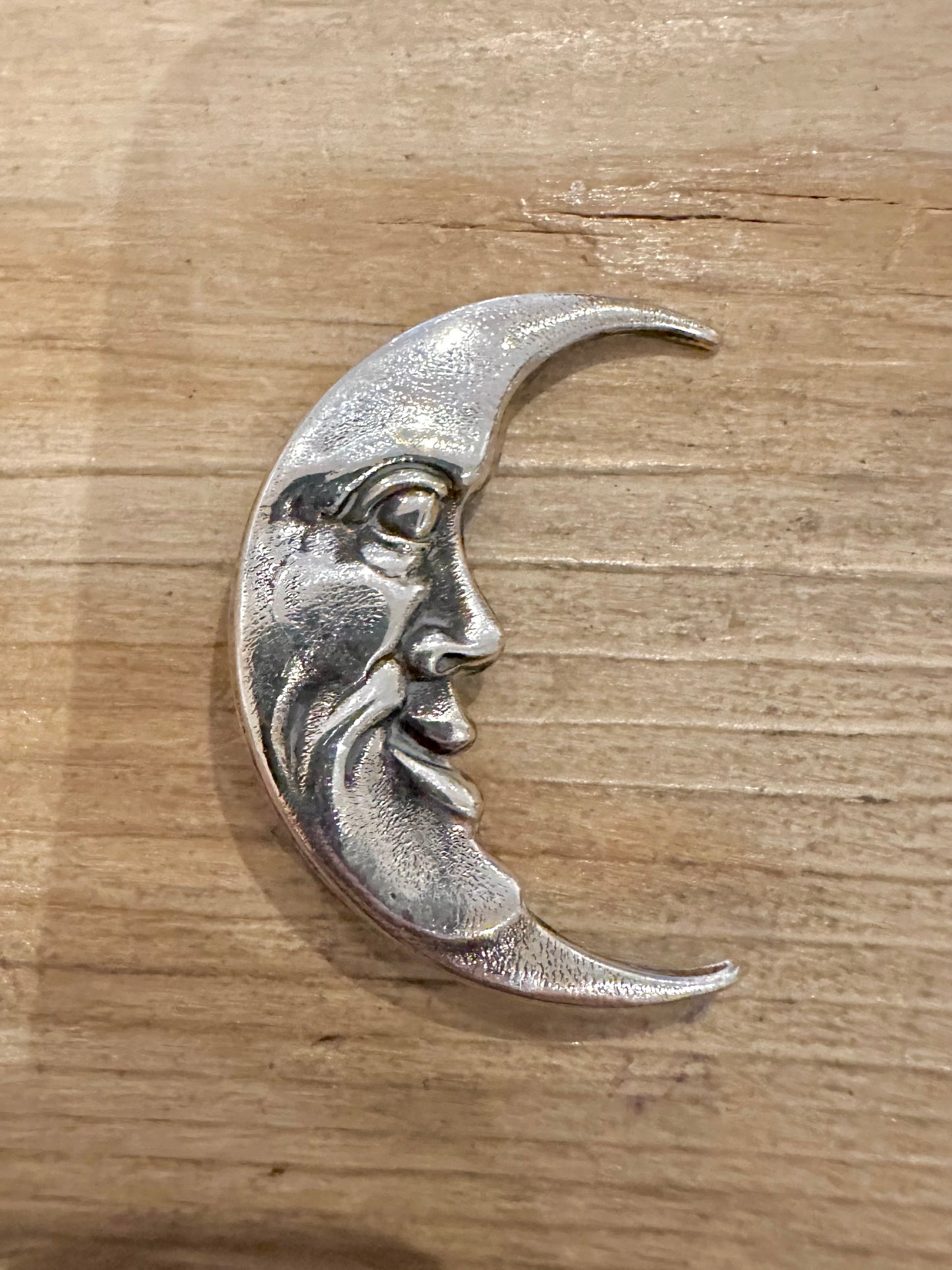 Vintage Moon Face Silver Brooch