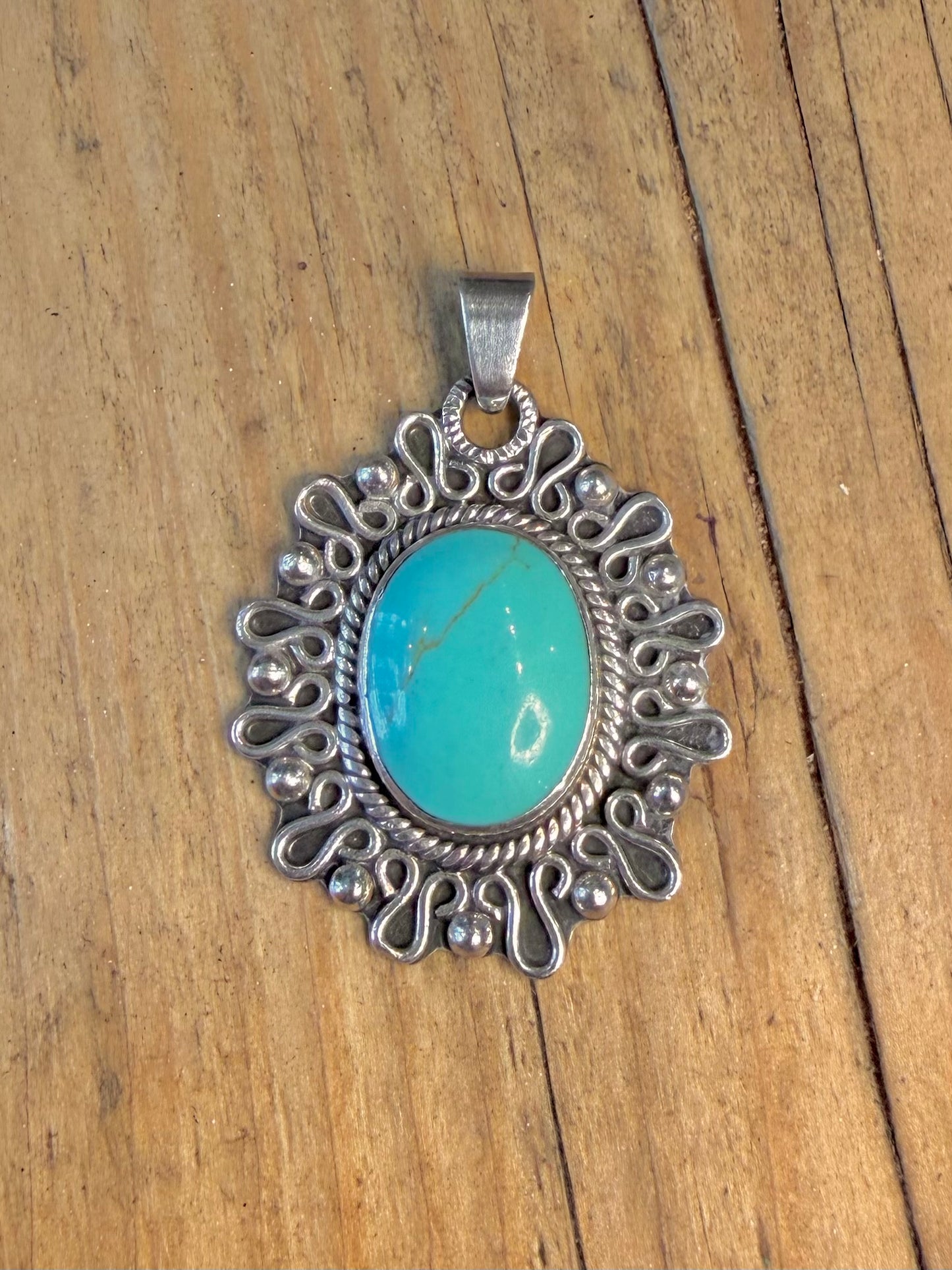 Southwestern Style Mexican Turquoise 925 Sterling Silver Pendant