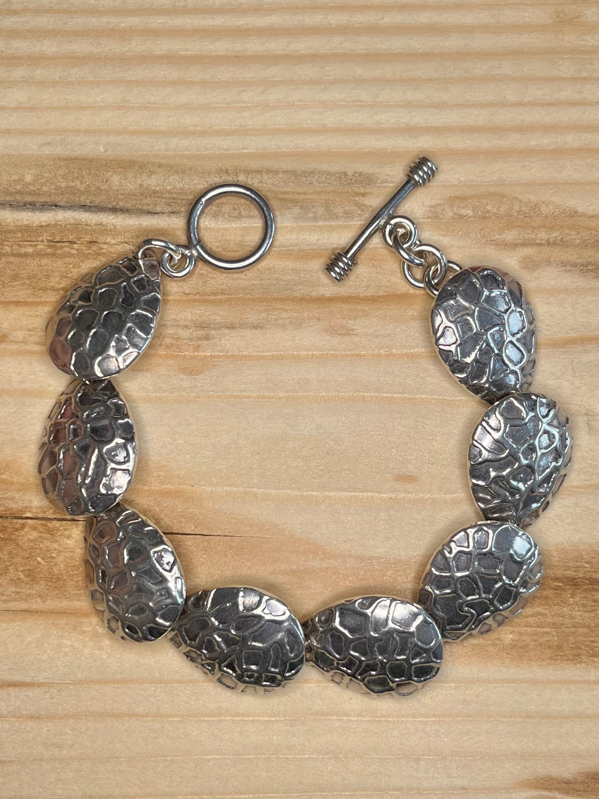 Turtle Shell Textured 925 Sterling Silver 7.5 Inch Bracelet