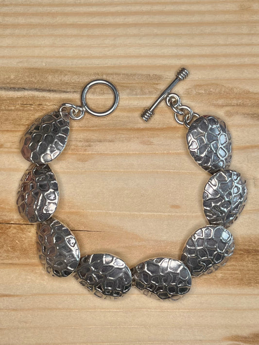 Turtle Shell Textured 925 Sterling Silver 7.5 Inch Bracelet