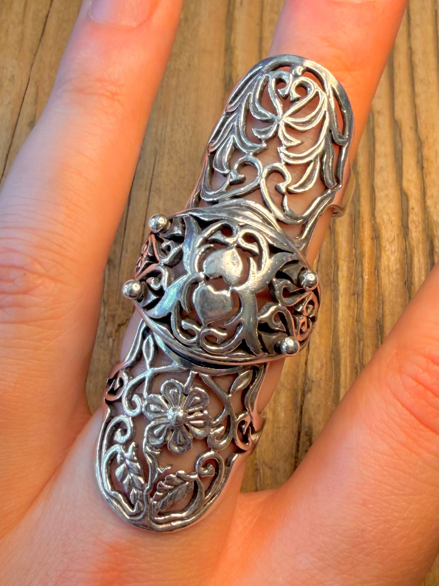 Floral Armour Full Finger Articulated 925 Sterling Silver Size N Q T Ring