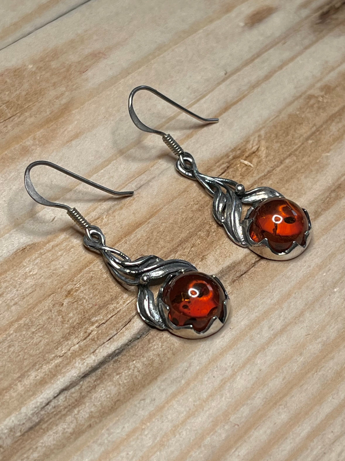 Amber Leaf Drop 925 Sterling Silver Earrings